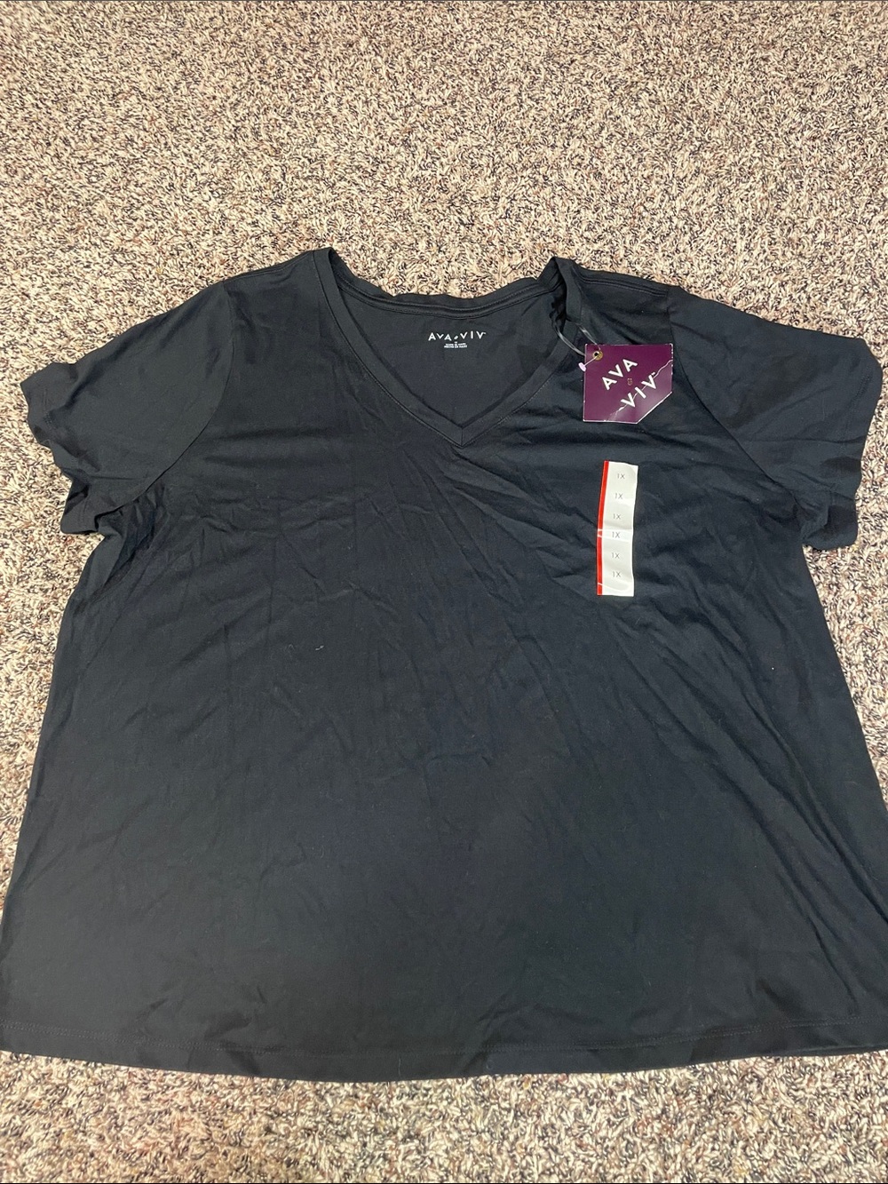 Ava & Viv Black V-Neck Short Sleeve Tee Plus Size 1X | NWT